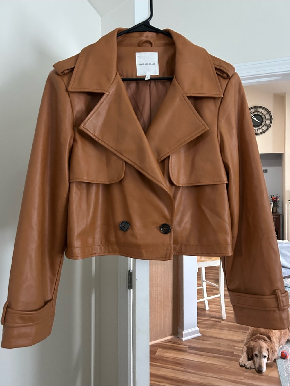 Avec Les Filles Cropped Brown Faux Leather Trench Jacket